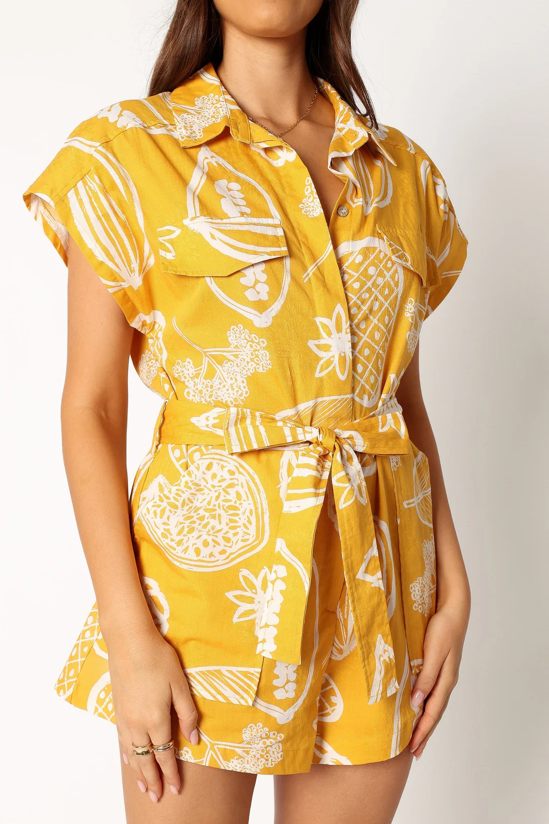 Georgina Tie Waist Romper - Yellow | Petal & Pup (US)