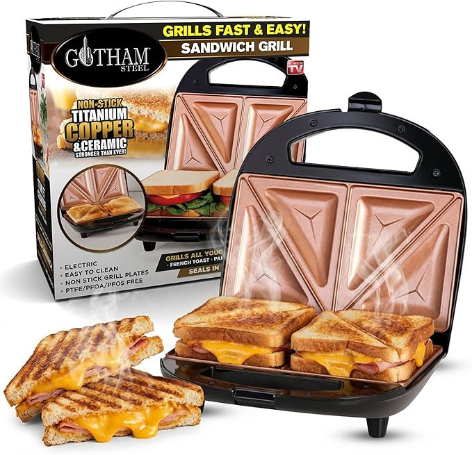 Amazon.com: Gotham Steel Nonstick Panini Press Sandwich Maker, 2in1 Breakfast Sandwich Maker Gril... | Amazon (US)