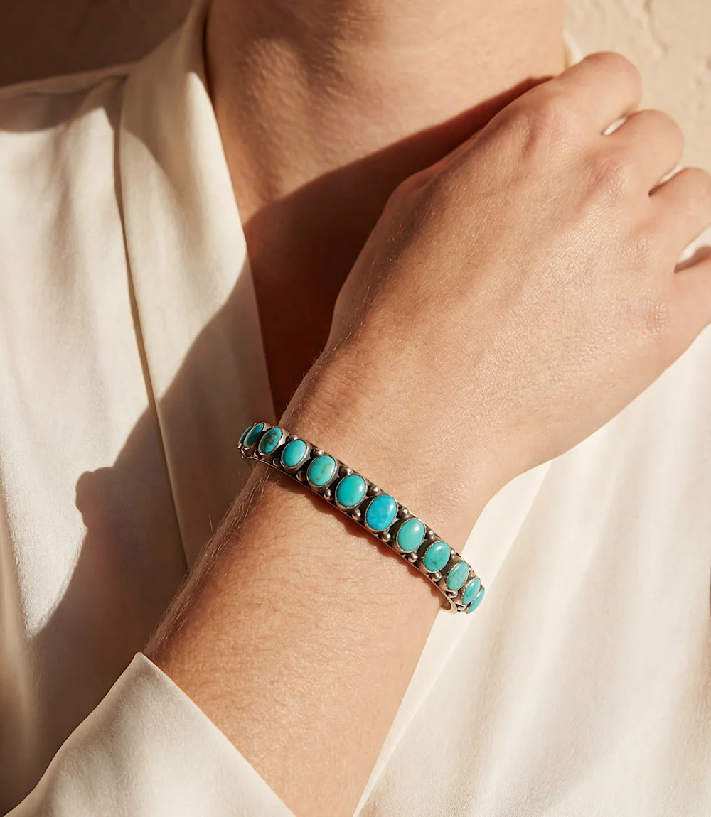 Karen Kane Women's Beaded Turquoise Sterling Silver Cuff Bracelet, One Size, Turquoise, Silver | Karen Kane