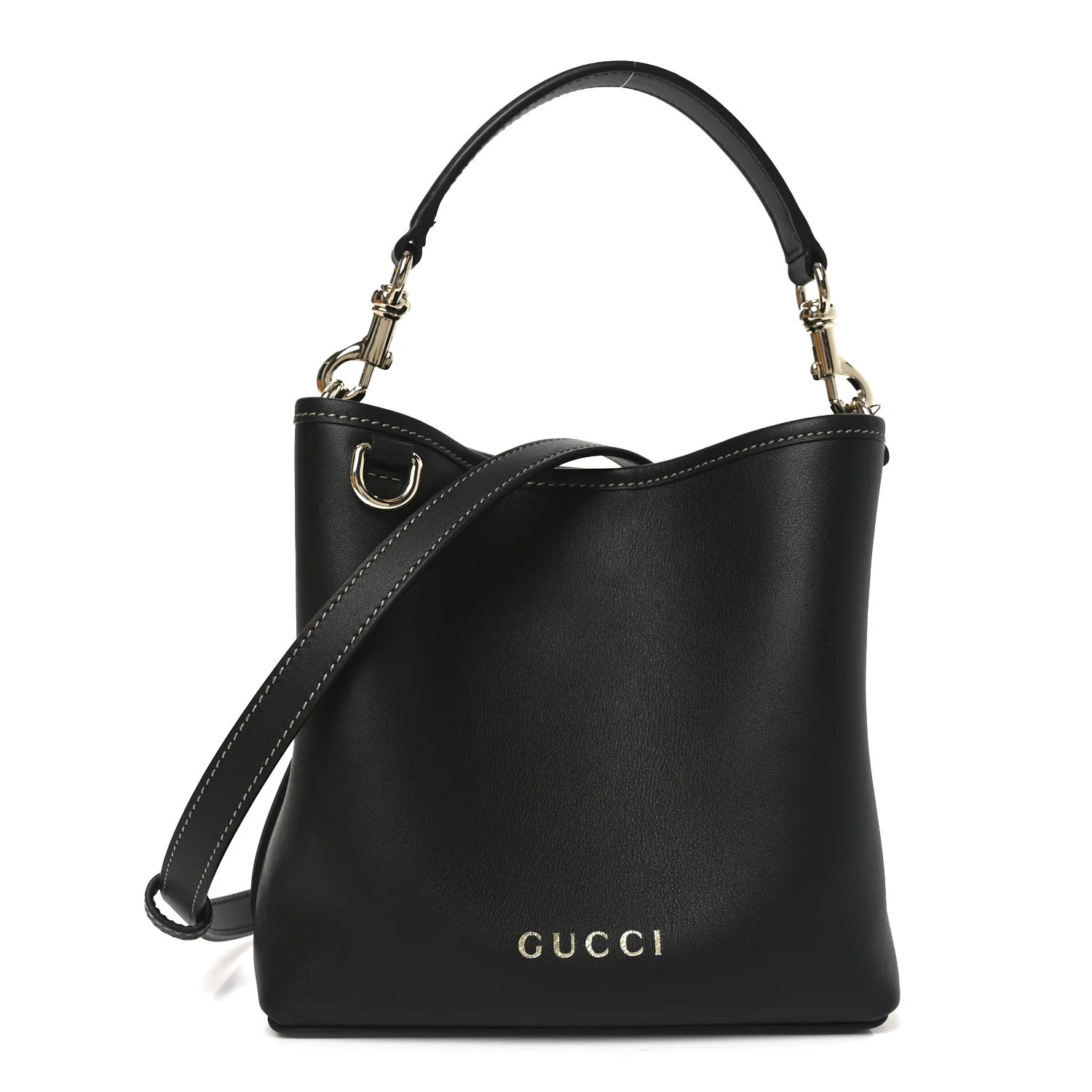 Gucci GG Calfskin Emblem Mini Bucket Bag Black | FASHIONPHILE (US)