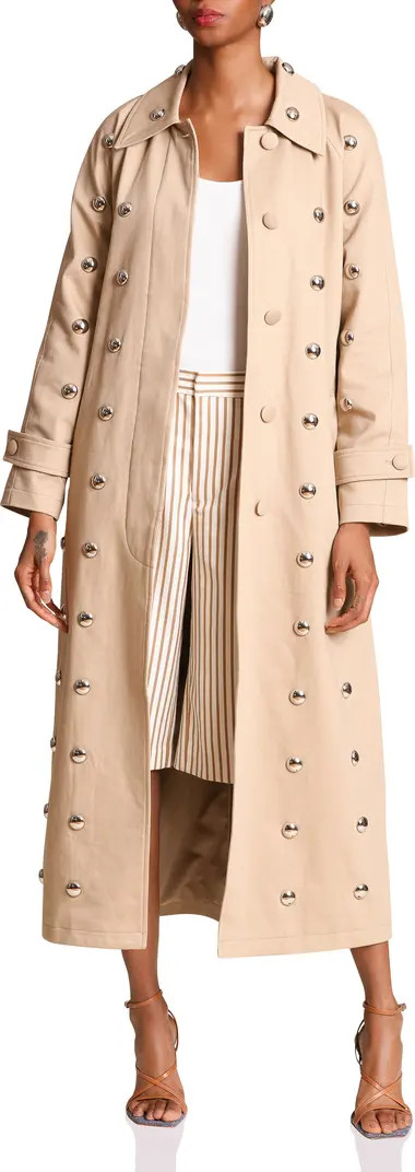 Statement Stud Cotton Maxi Trench Coat | Nordstrom