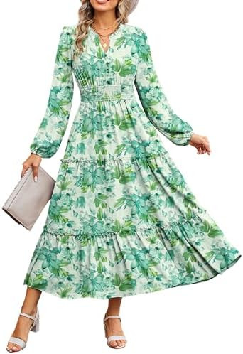 Grace Karin Women's Floral Maxi Dress 2026 Spring Long Sleeve V Neck Empire Wais Flowy Casual Vac... | Amazon (US)