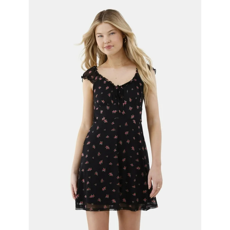 No Boundaries Mesh Babydoll Mini Dress, Women’s | Walmart (US)