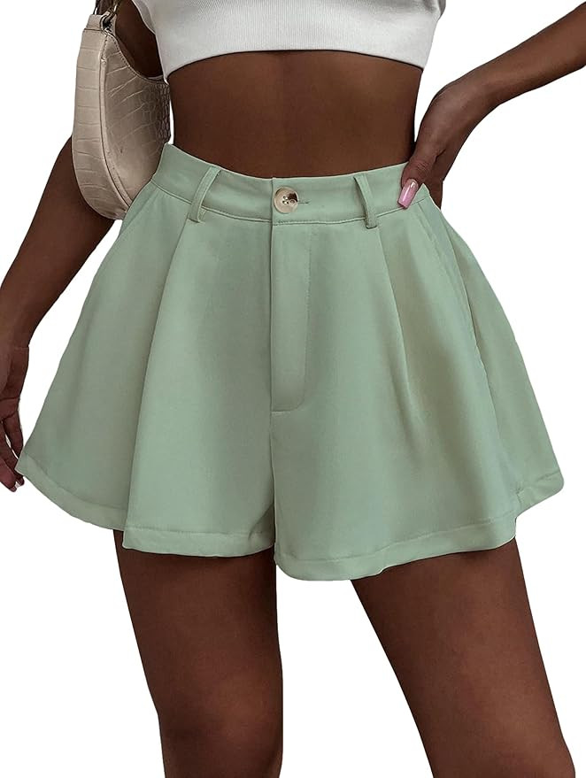 Women's Casual Elastic High Waisted Wide Leg Flowy Shorts Pleated Dressy Summer Shorts | Amazon (US)