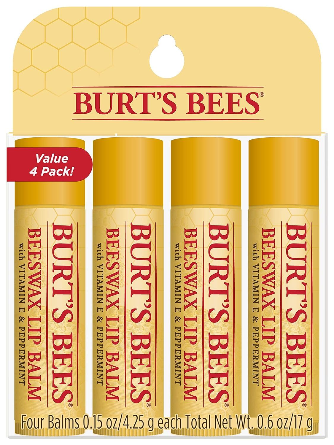 Burt's Bees 100% Natural Moisturizing Lip Balm, Original Beeswax with Vitamin E & Peppermint Oil ... | Amazon (US)