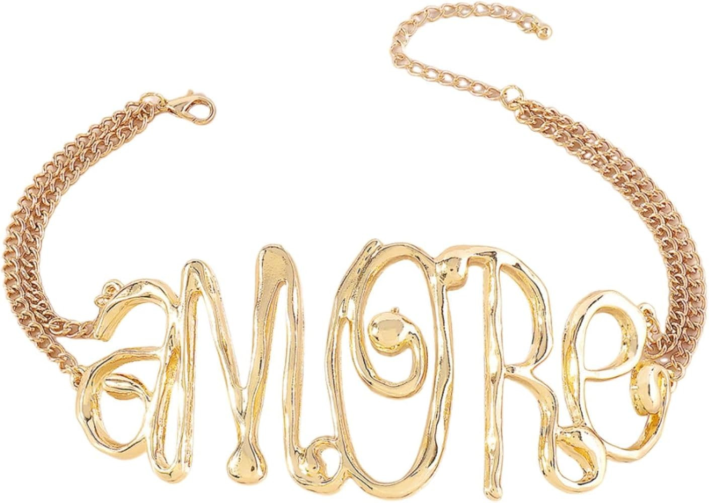 Fuqimanman2020 Love Choker Necklace Hip Hop Gold Silver Letter Statement Necklace for Women | Amazon (US)