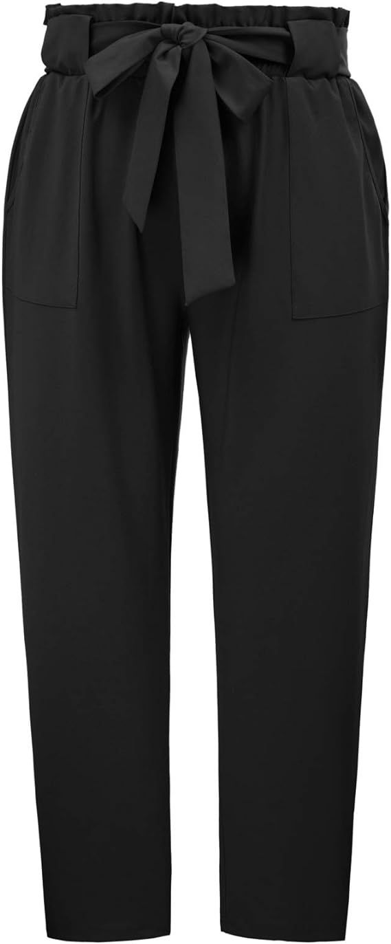 Hanna Nikole Women's Plus Size Cropped Paper Bag Waist Self-tie Belted Pants with Pockets | Amazon (US)
