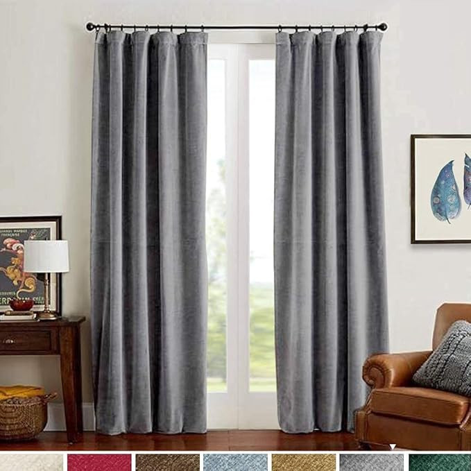 Lazzzy Velvet Curtains Grey 108 Inches Extra Long Thermal Insulated Drapes for Living Room Bedroo... | Amazon (US)
