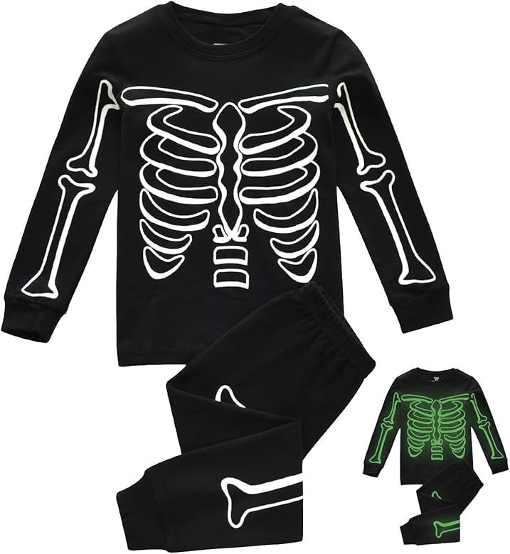 Kids Pajamas For Boys Skeleton Glow-in-The-Dark Cotton Sleepwear Toddler Clothes Halloween Ghost ... | Amazon (US)