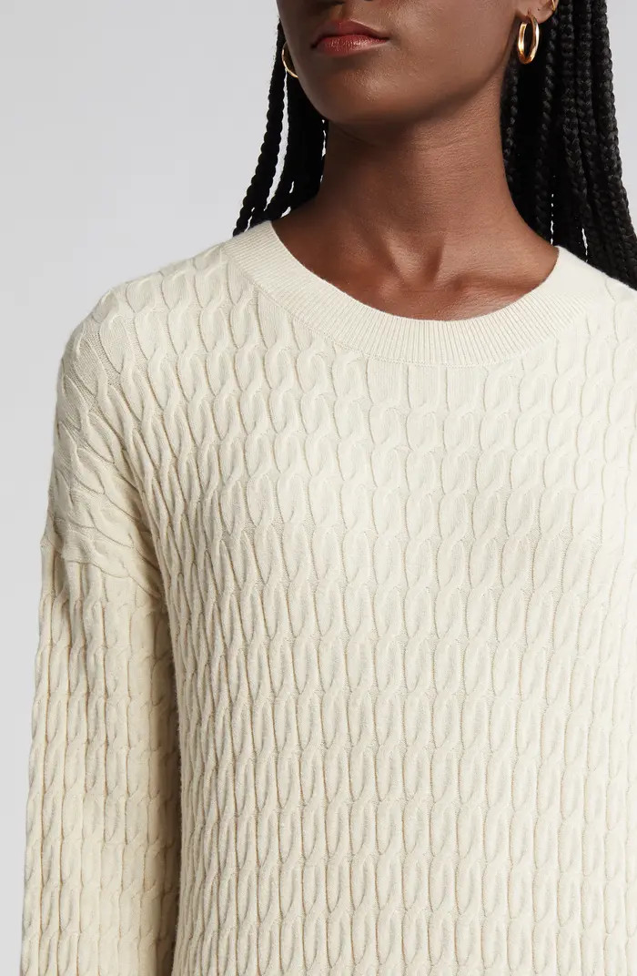 Treasure & Bond Cable Stitch Long Sleeve Midi Sweater Dress | Nordstrom | Nordstrom