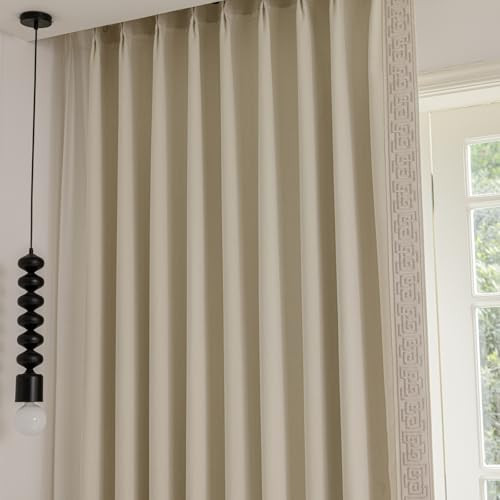 VisionaryHomeDesign Pinch Pleated Curtains with Embroidery Trim - Cotton Blend Timeless Style Curtains (Warm Cream, 50" W x 108" L (2 Panels)) | Amazon (US)
