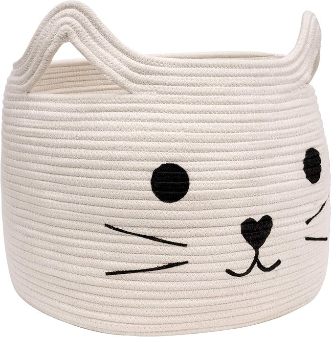 HiChen Large Woven Cotton Rope Storage Basket, Laundry Basket Organizer for Towels, Blanket, Toys... | Amazon (US)