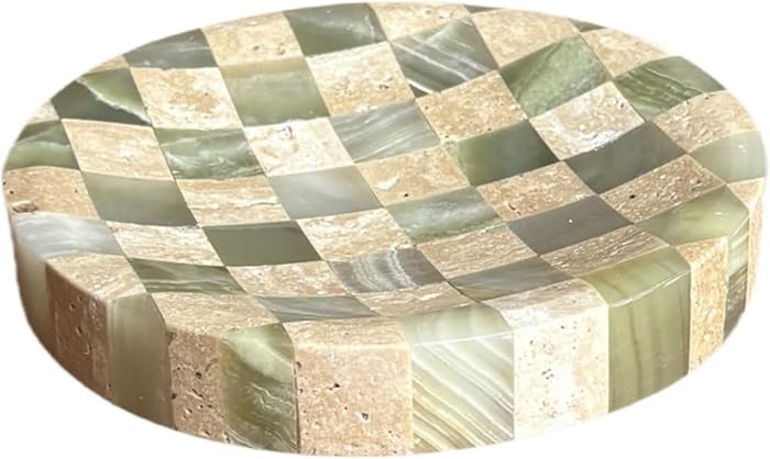 Marble Stone Checkerboard D4.7'' Round Small Splicing Mosaic Tray Jewelry Dish (Green Jade Onyx x... | Amazon (US)