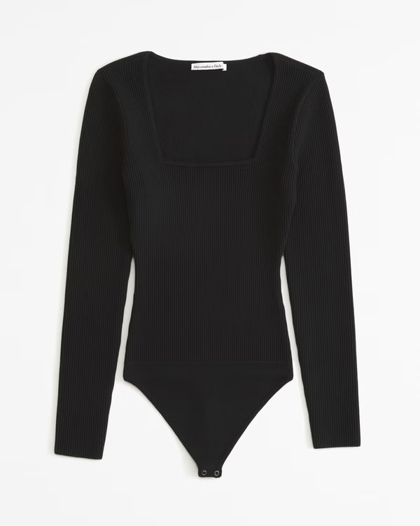 Long-Sleeve Ottoman Squareneck Bodysuit | Abercrombie & Fitch (US)