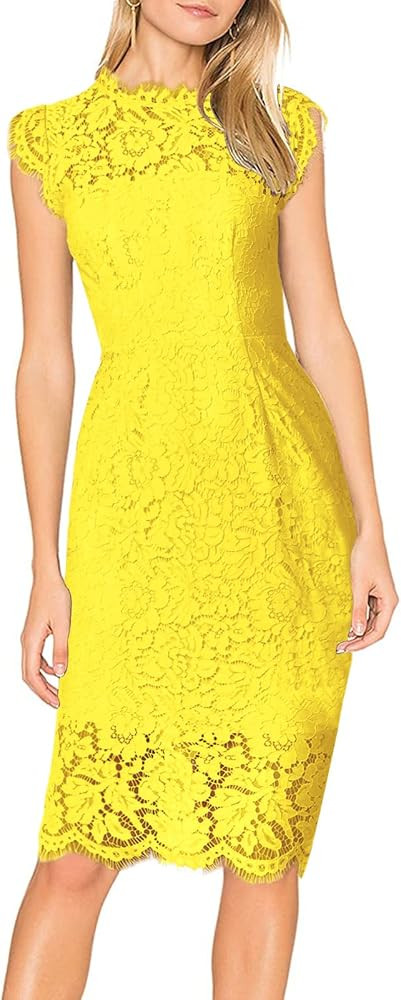 MEROKEETY Women's Sleeveless Lace Floral Elegant Cocktail Dress Crew Neck Knee Length for Party | Amazon (US)