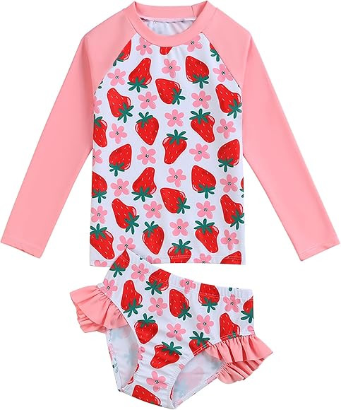 Little Girls Swimsuit Rash Guard Set Toddler Girl Long Sleeve Two Piece Bathing Suit with Ruffle ... | Amazon (US)