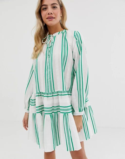 ASOS DESIGN tiered mini smock dress in casual stripe | ASOS US