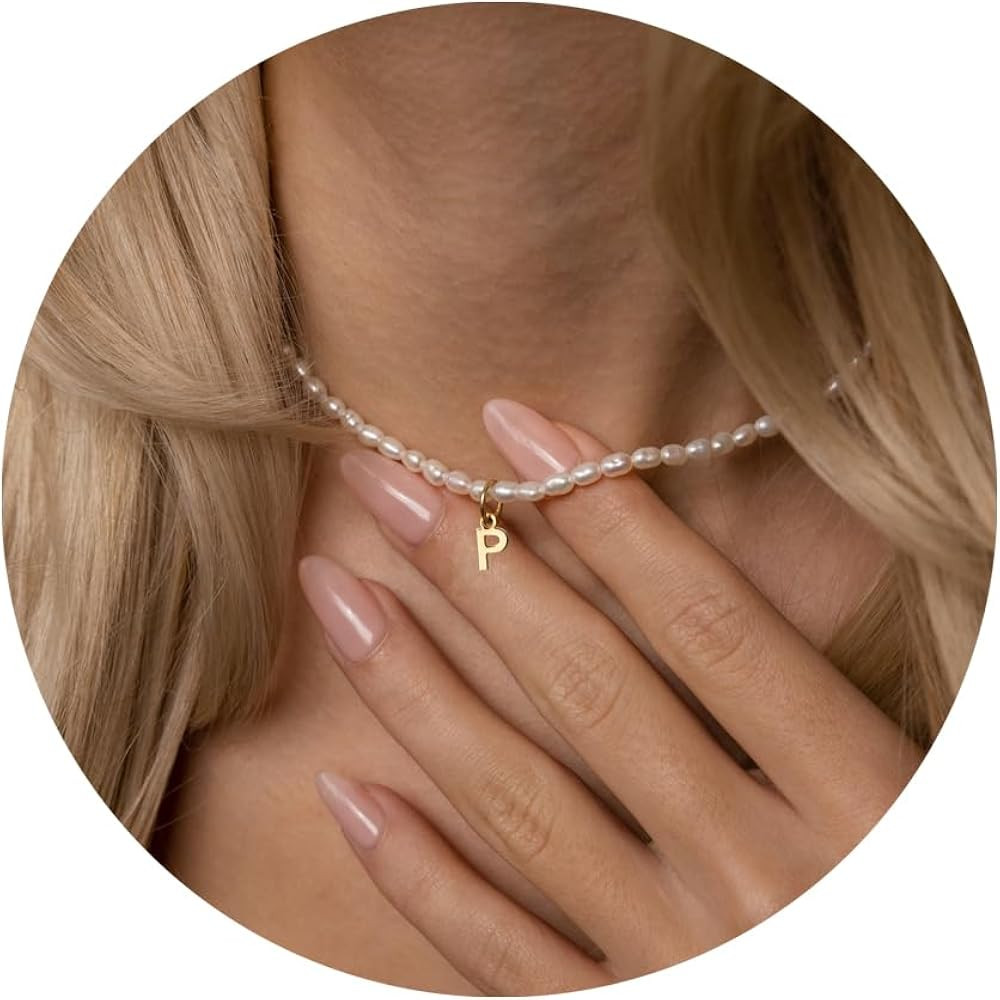 Initial Freshwater Pearl Choker Necklace for Women, 14K Gold Plated Baroque Dainty Pearl Choker N... | Amazon (US)
