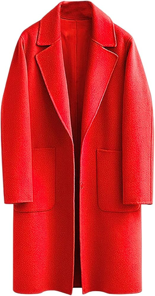 chouyatou Women's Winter Casual Single Breasted Long Wool Coat Formal Office Wool Overcoat | Amazon (US)