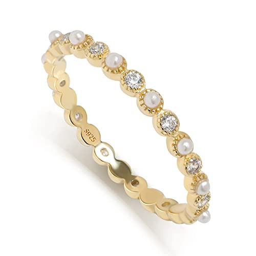 Stackable Ring for Women Minimalist Tiny Pearl Ring Silver Dainty Delicate Cute Ring Best Friend Stacking Diamond Gold Ring (Gold, 7) | Amazon (US)