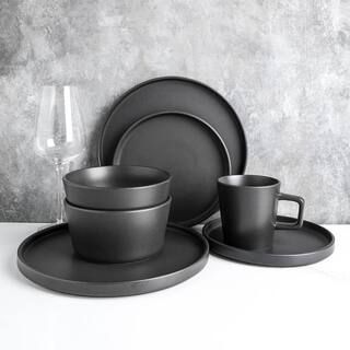 STONE LAIN 16-Piece Modern Black Matte Stoneware Dinnerware Set (Set for 4) | The Home Depot