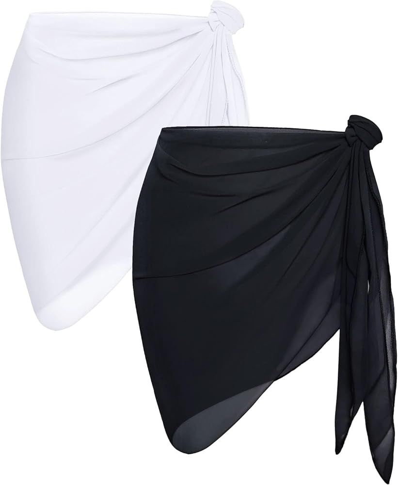 CHICGAL 2 Pieces Women Beach Sarong Bathing Suit Wrap Skirt Sheer Bikini Swimsuit Cover Ups for Swimwear | Amazon (US)