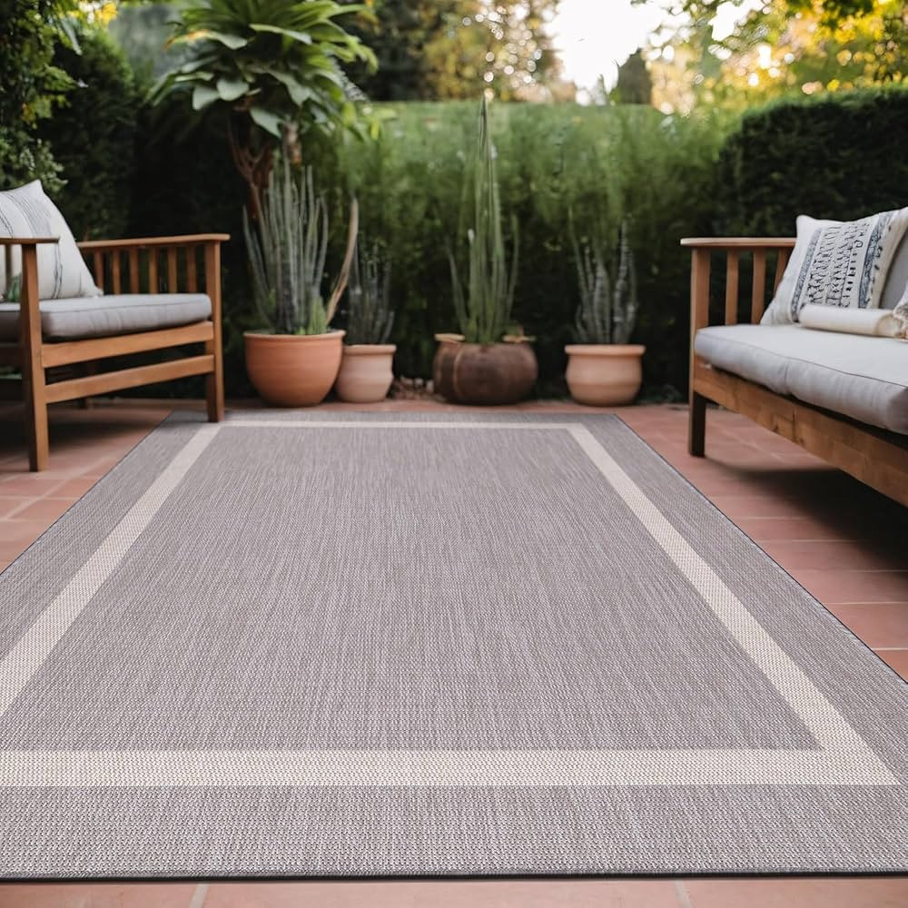 Bordered Outdoor Rug 5x7 Washable Outside Carpet for Indoor Patio Porch Waterproof Easy Cleaning ... | Amazon (US)