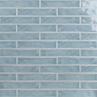 Newport Light Blue 2 in. x 10 in. x 11mm Polished Ceramic Subway Wall Tile (40 pieces / 5.38 sq. ... | The Home Depot