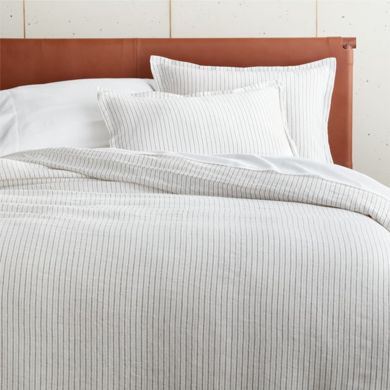 Esther Linen Stripe Black and White Duvet Cover and Pillow Shams | CB2 | CB2