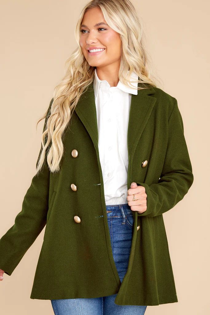 Fit For A Queen Olive Green Coat | Red Dress 
