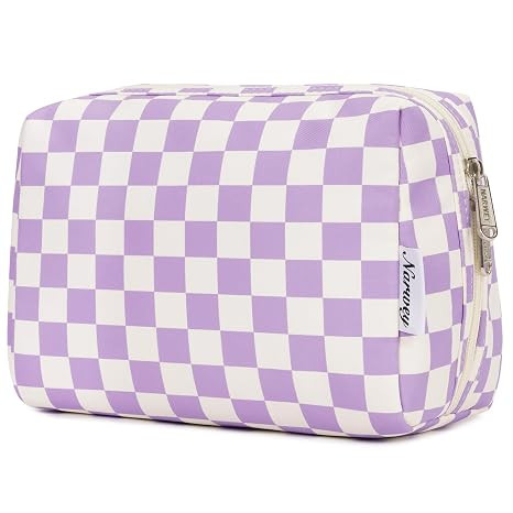Narwey Checkered Makeup Bag Travel Cosmetic Bag Organizer Toiletry Bag Make Up Bags with Compartm... | Amazon (US)
