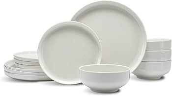 Melamine Dinnerware Sets, 12 Pieces Kitchen Plates and Bowls Set, Melamine Dishes Set for 4,Unbre... | Amazon (US)