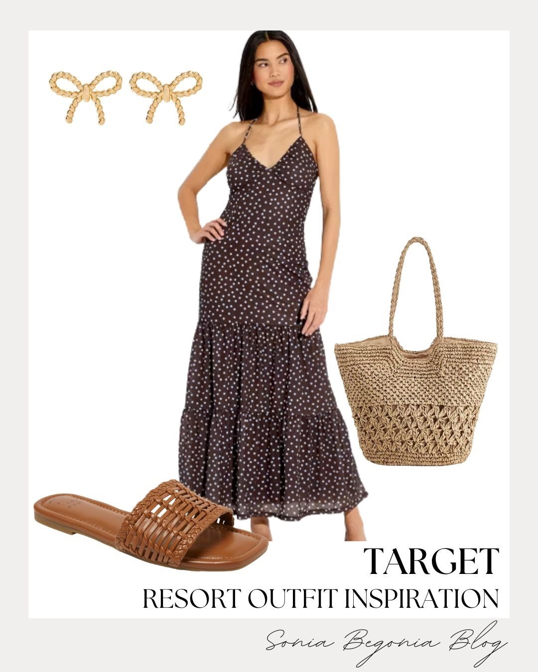 I am loving this Target resort find! This tiered polka dot maxi dress is so breezy and chic for your next getaway. The halter neckline and flowy skirt make it the ultimate vacation staple for dinner by the beach or exploring a new coastal town. 🏝️

I styled it with woven slide sandals and a matching straw tote for those perfect vacation vibes. These gold bow earrings add the cutest feminine touch to finish the look. 🤎

#TargetStyle #ResortWear #VacationOutfit #MaxiDress #SummerStyle #TargetFinds

#LTKootd #LTKTravel #LTKSeasonal