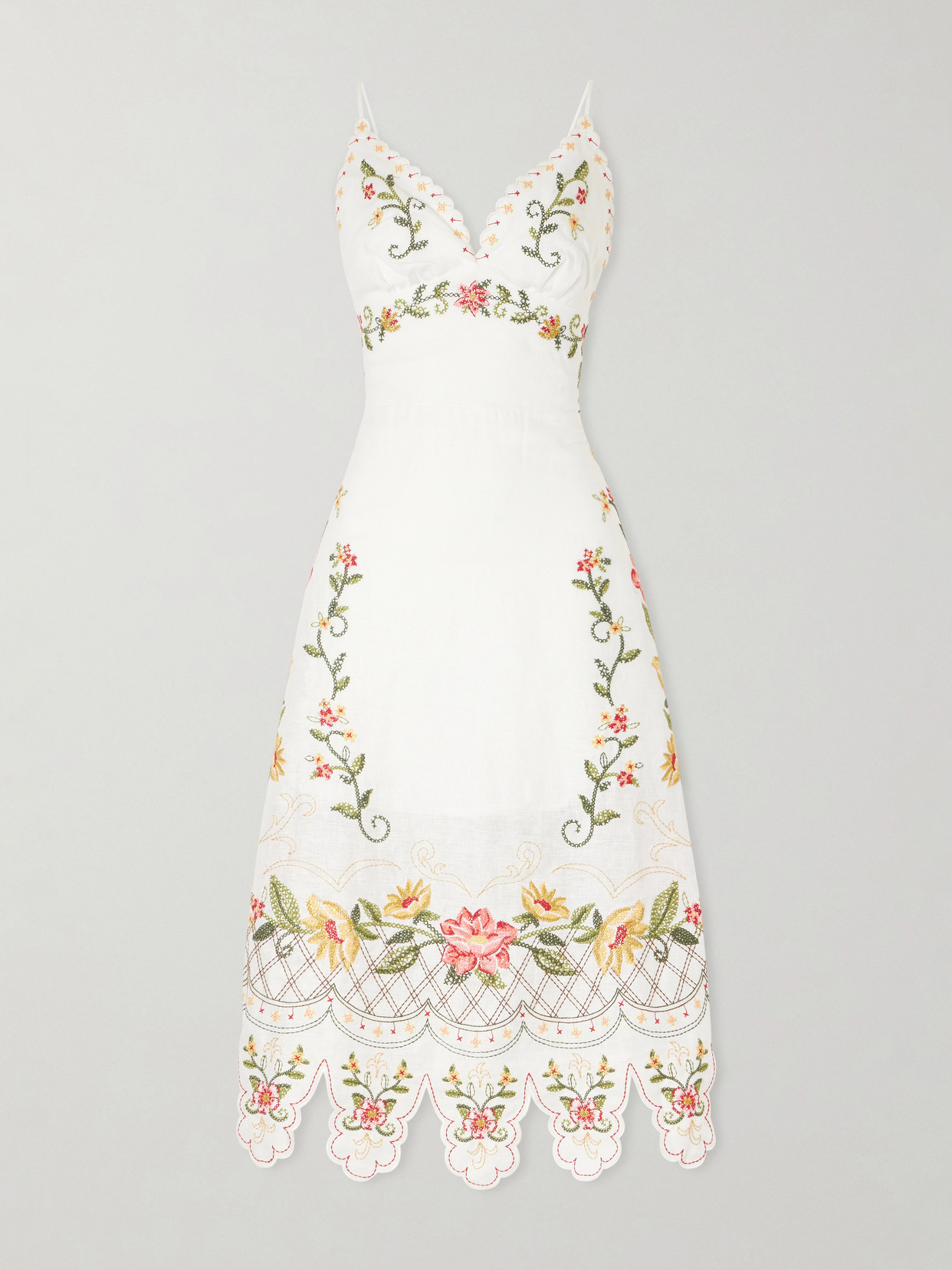 Farm Rio - Floral-embroidered Linen Midi Dress - Neutrals | NET-A-PORTER (US)