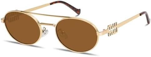 Rmerom Retro Gold Metal Oval 90s Sunglasses for Women Small Chic Sunnies | Amazon (US)