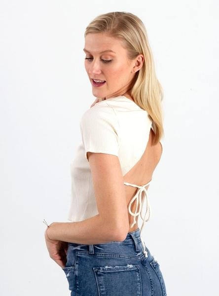 Blue Blush Clothing Open Tie Back Cropped Top in Ivory | Glik's