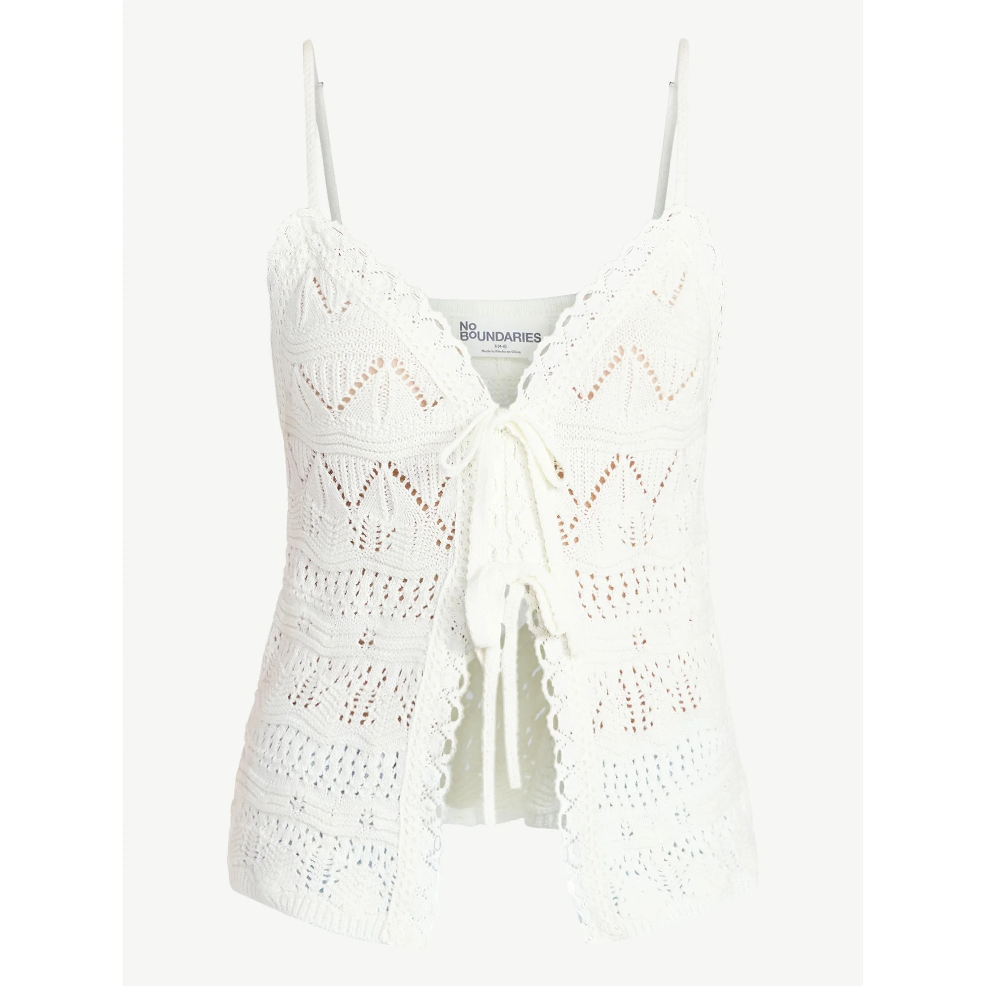 No Boundaries Tie Front Pointelle Cami, Women’s Sizes XXS-XXL | Walmart (US)