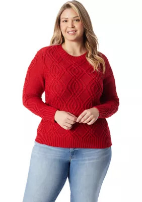Jessica Simpson Women's Plus Size Cable Knit Sweater, Sage, 1X | Belk