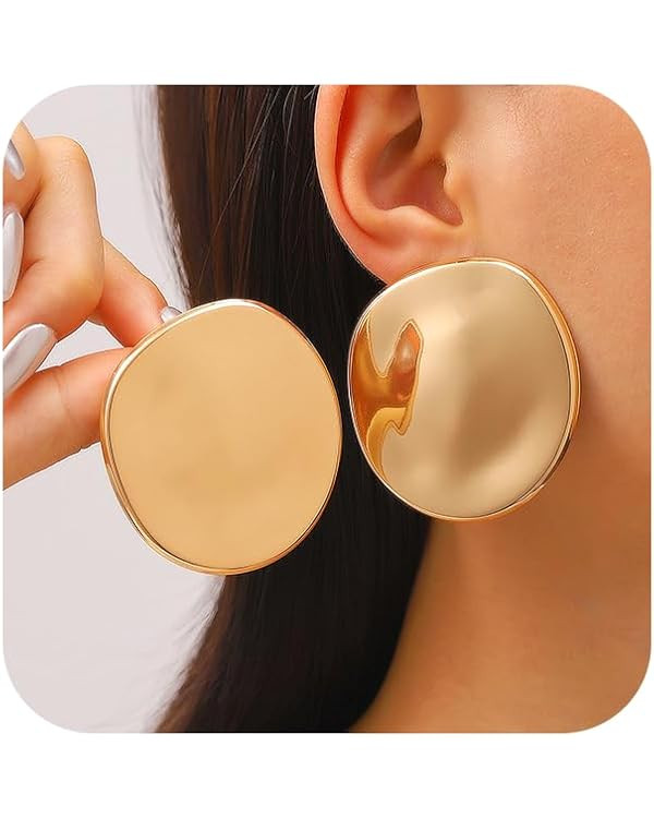 Large Big Gold Geometric Round Coins Statement Earrings for Women | Amazon (US)