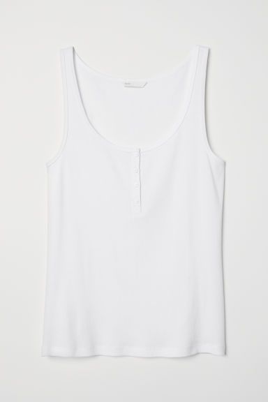 H & M - Ribbed Tank Top with Buttons - White | H&M (US)