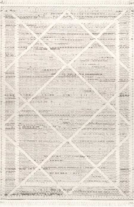 Beige Ellery Tiled Tasseled 5' 3" x 7' 7" Area Rug | Rugs USA