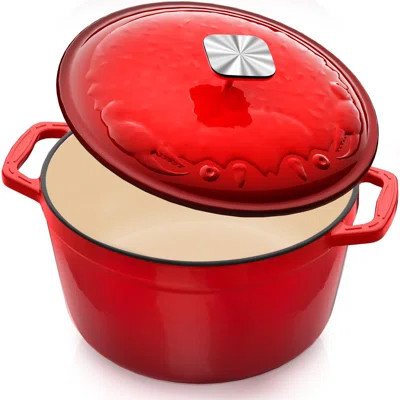 Dutch Oven, 5.5 Quart, Exclusive Designed Crab Lid, Oversized Knob, (Cherry Red) | Wayfair North America