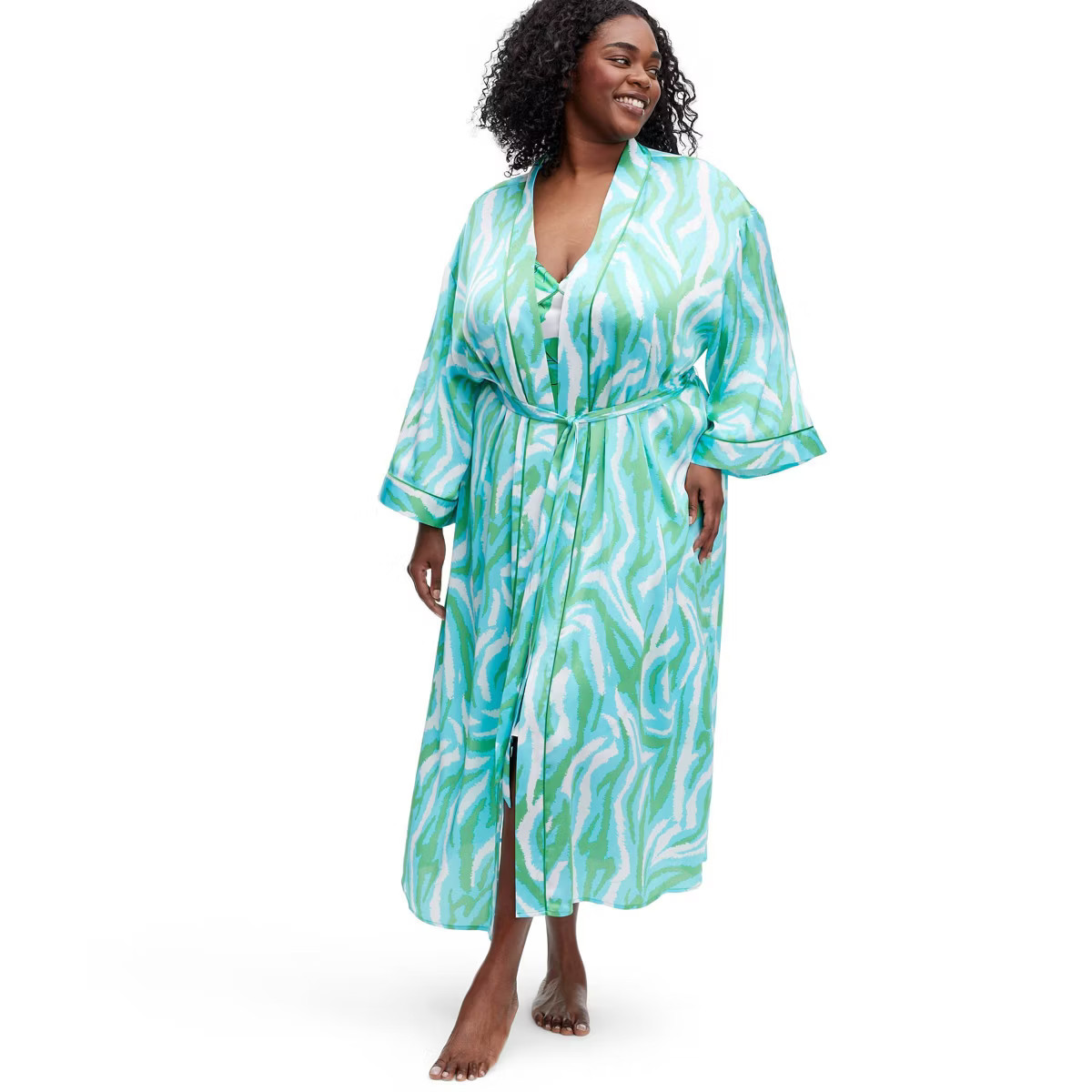 Women's Long Satin Disco Zebra Green Robe - DVF for Target | Target