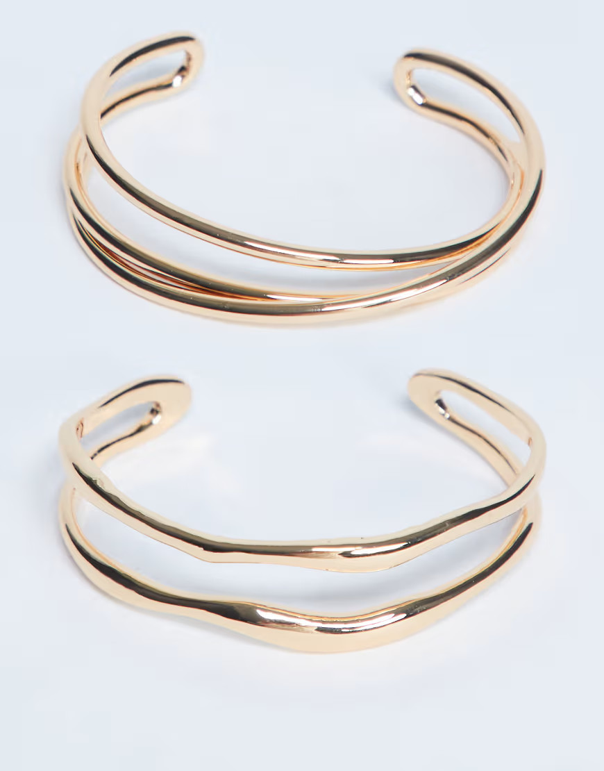 Topshop Brooklyn 2 pack cuff bracelets in gold tone | ASOS (Global)
