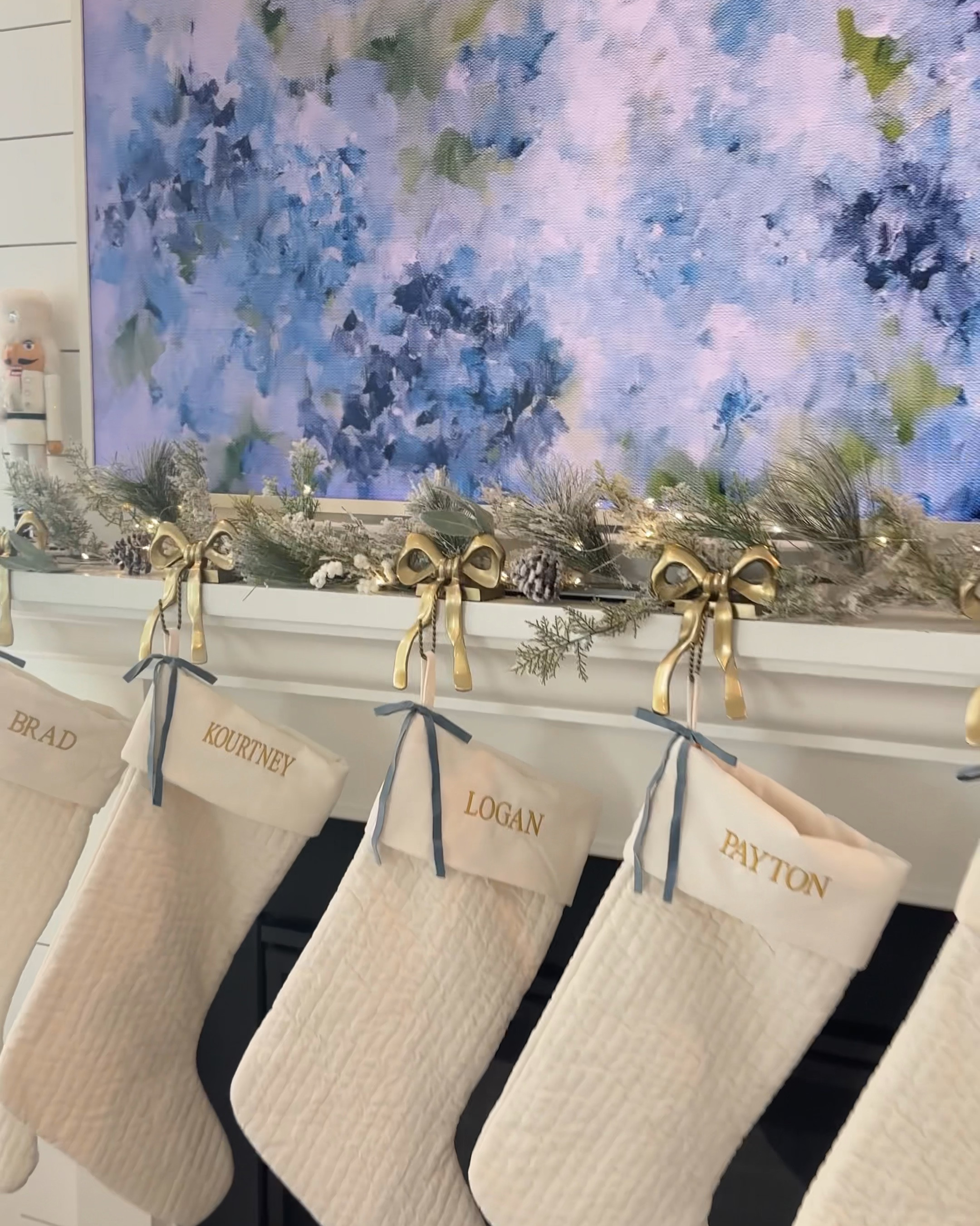 Christmas Decor, Christmas garland and mantel  decor, Christmas stockings and stocking holders. Velvet bows 

#LTKStyleTip #LTKHome #LTKHoliday