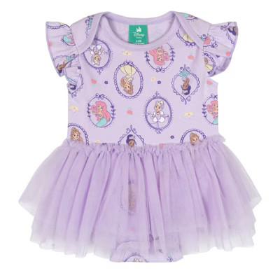 Disney Princess Newborn Baby Girls Mesh Ruffle Bodysuit Lavender 0-3 Months | Target