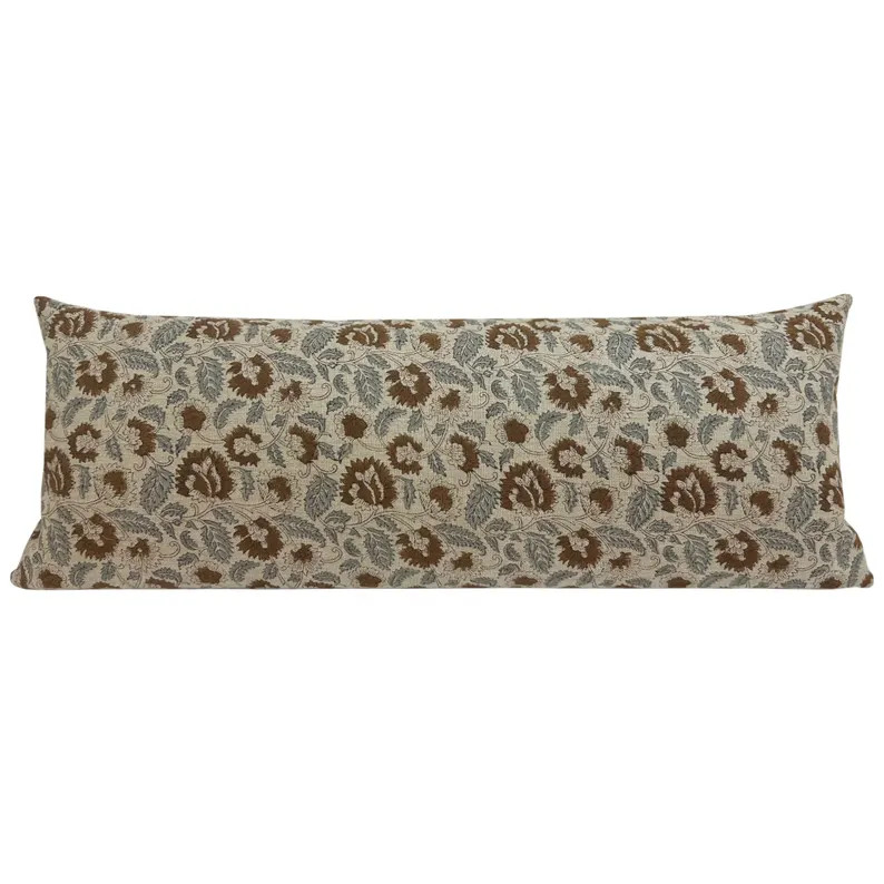 Nelly || Designer Floral Linen Pillow Cover, Brown and Blue Floral Pillow Cover, Block Print Line... | Etsy (US)