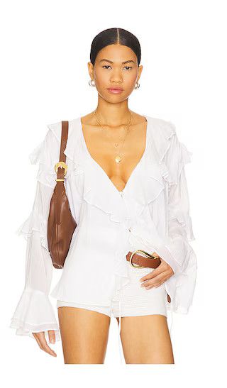 Joss Ruffle Top in White Voile | Revolve Clothing (Global)