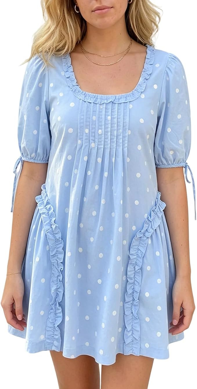 Women Short Puffy Sleeve Princess Tulle Dress Fluffy Mesh Fairy Mini Dress Bubble Sleeve Party Pr... | Amazon (US)