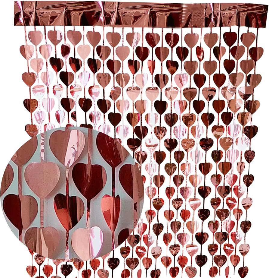 Prudance 2Pcs Rose Gold Heart Foil Fringe Curtain,Sequin Love Heart Curtain Photo Backdrop Props ... | Amazon (US)